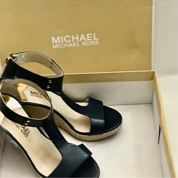 MICHAEL Michael Kors Sandals Navy Leather Espadrille Wedge Size 7 NIB - Picture 6 of 15